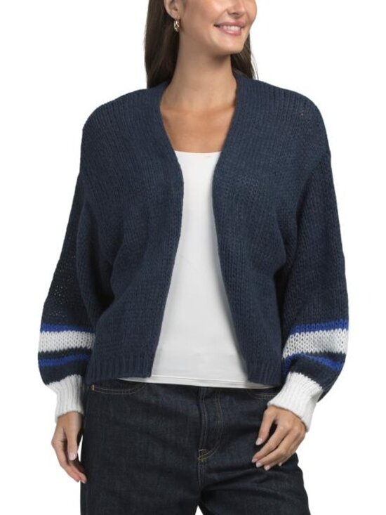 Elan Sweaters - ELAN Long Sleeve Open Front Striped Cardigan